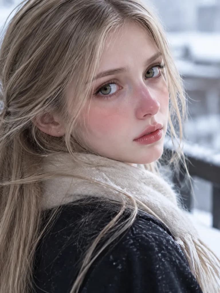 見返り姿の物憂げな女性ポートレート