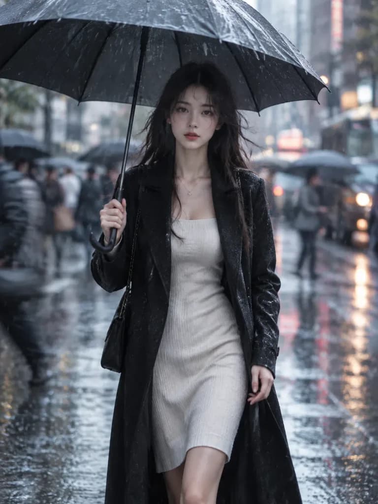 Cinematic Rainy Street Walk Portrait