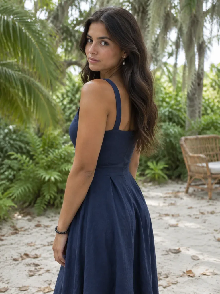 Portrait Spontané en Robe d'Été dans un Décor Tropical
