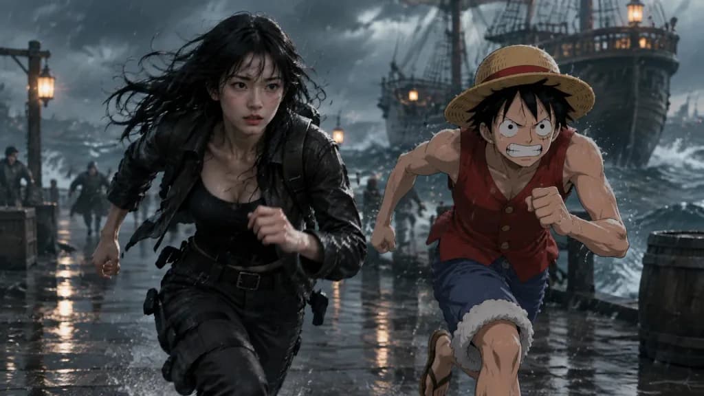 実写人物とアニメキャラの嵐の港ダッシュ