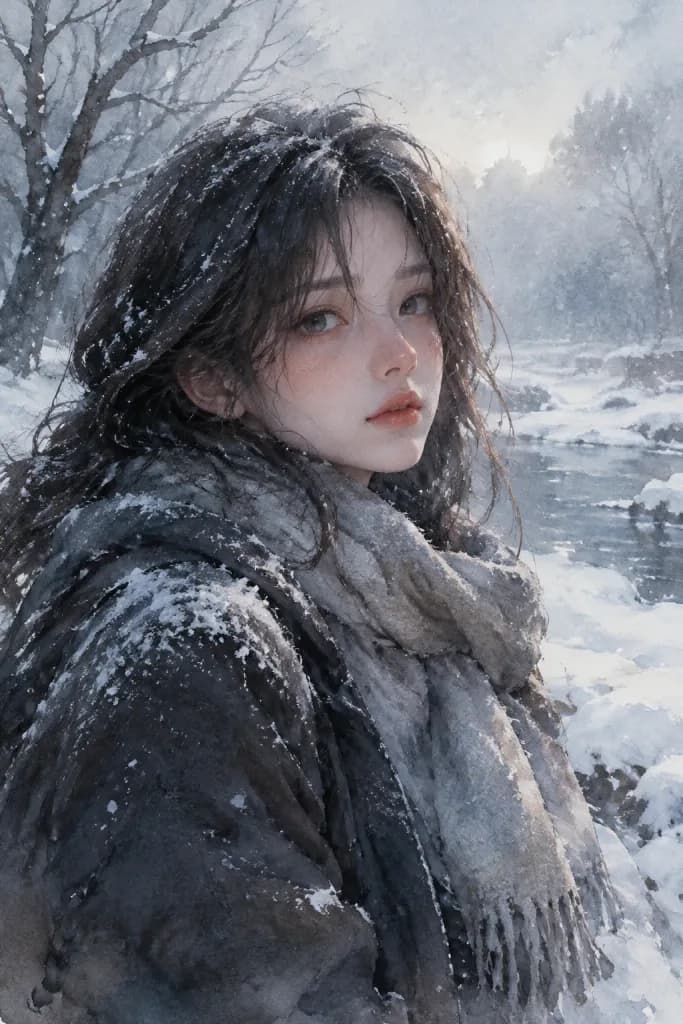 情緒的な冬の水彩画ポートレート
