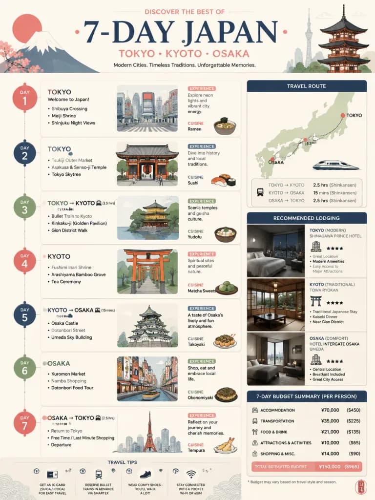 일본 7일 여행 일정 인포그래픽
