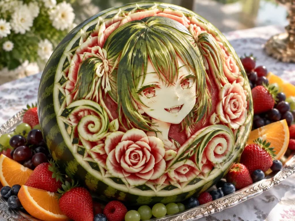 Thai Fruit Carved Watermelon Portrait
