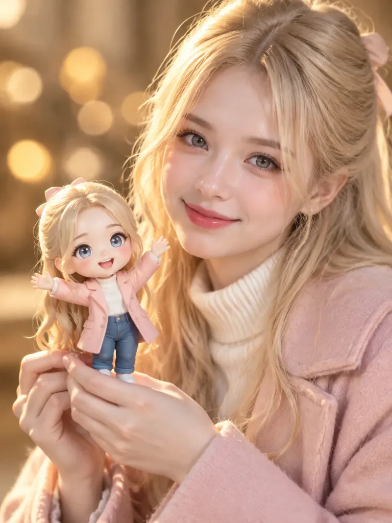 미니 피규어를 든 여성의 포트레이트