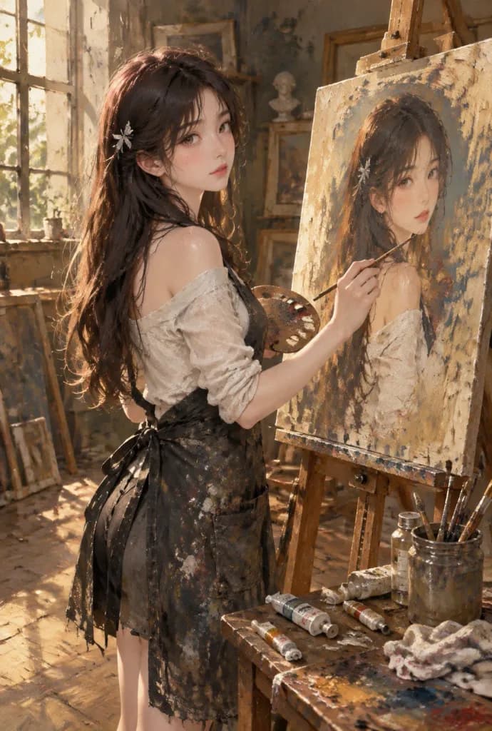 فنان يرسم صورة ذاتية في المرسم