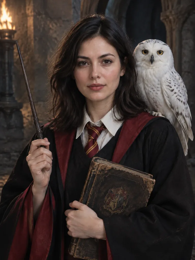 フクロウと佇むホグワーツ生ポートレート