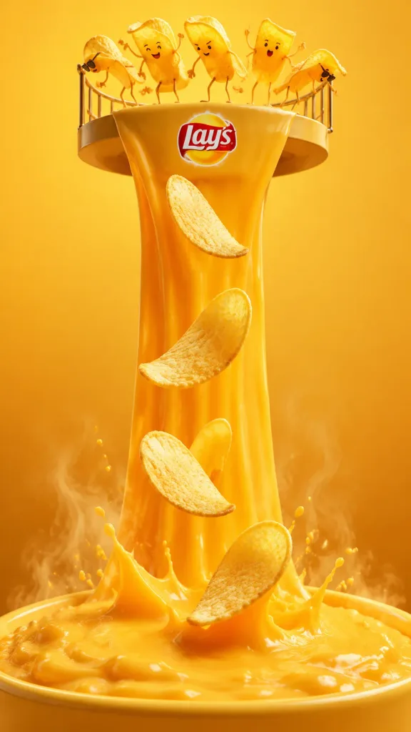 Potato Chips Diving into Molten Cheese