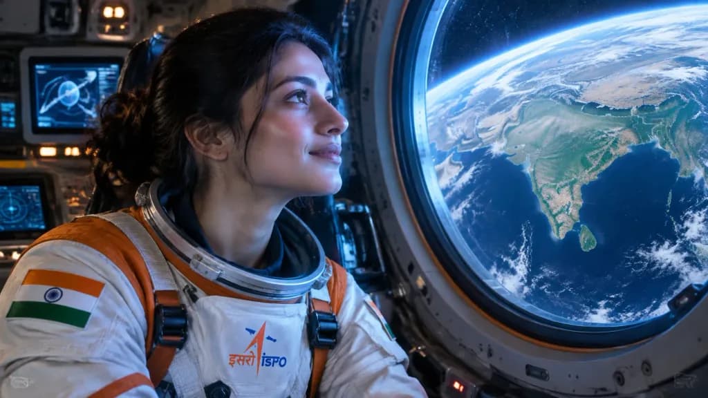 Indian Astronaut Viewing Earth from Orbit