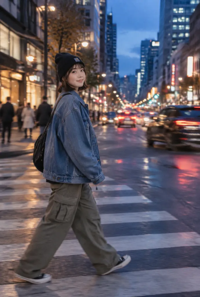 Blue Hour Urban Street Portrait in Motion