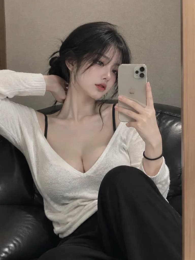 Indoor Mirror Selfie in Slouchy Knit
