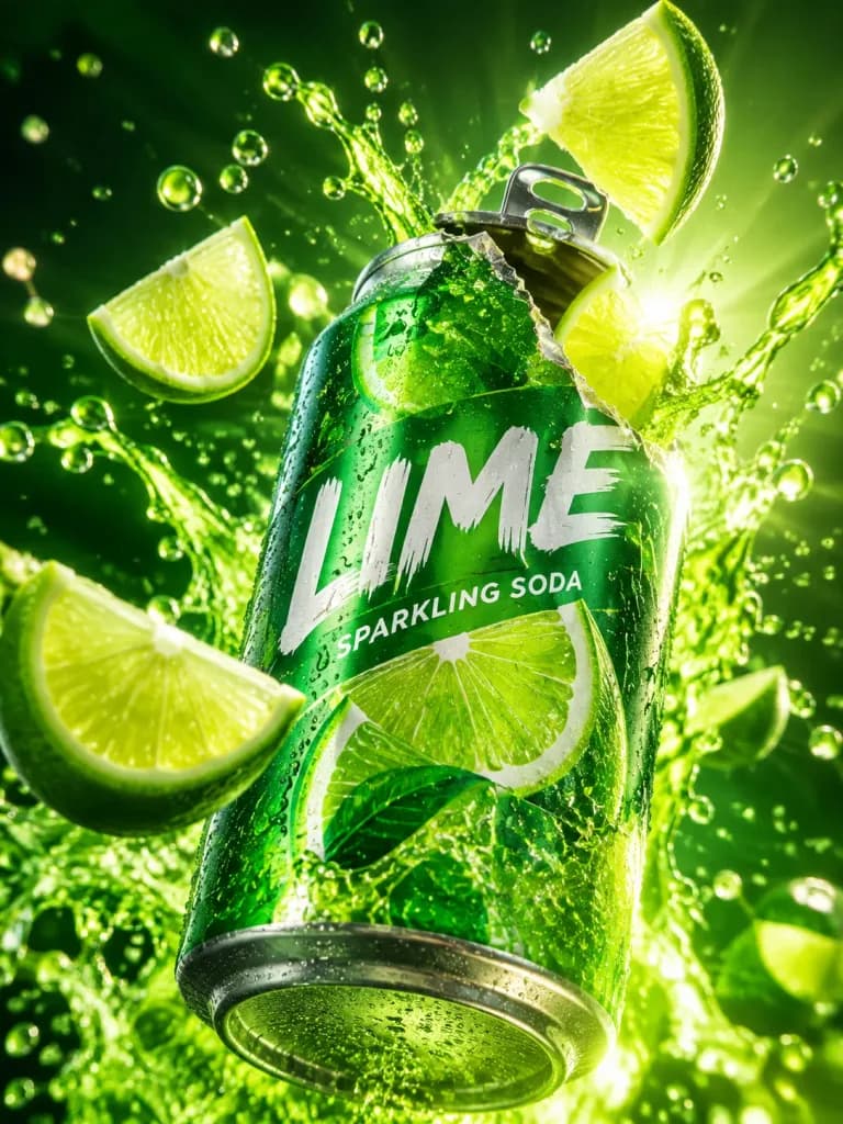 Exploding Citrus Soda Can Commercial Shot