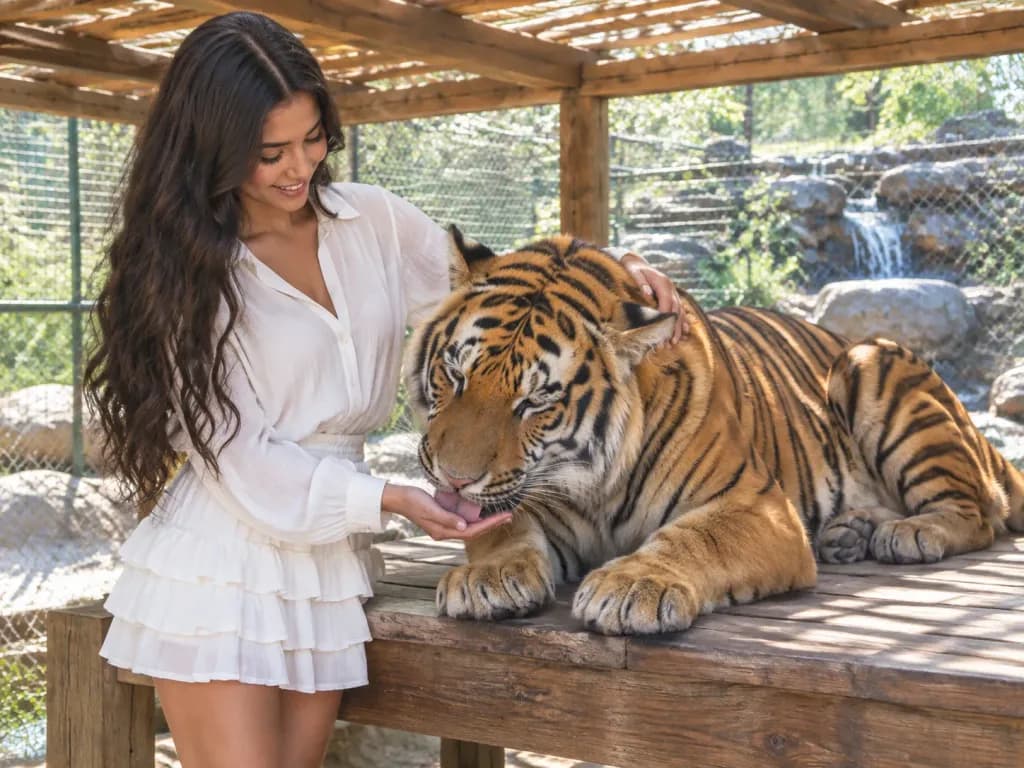 Woman and Tiger Sanctuary Encounter