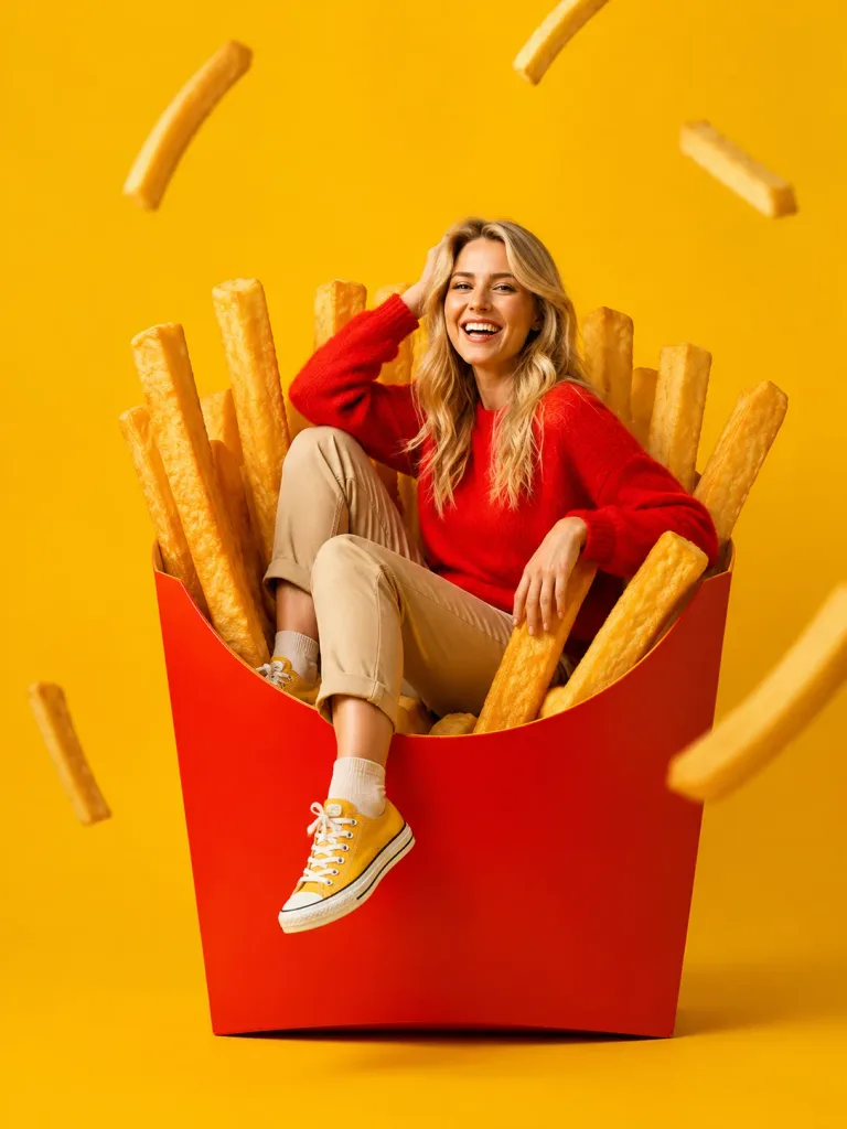 Woman in Giant French Fry Carton