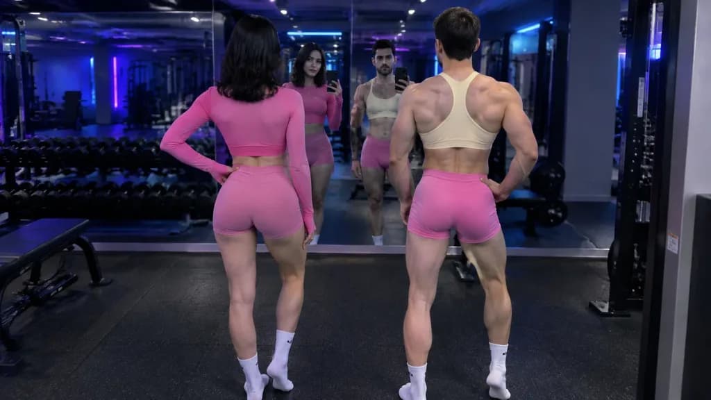 Селфи в Зеркале Спортзала с Сохранением Лиц