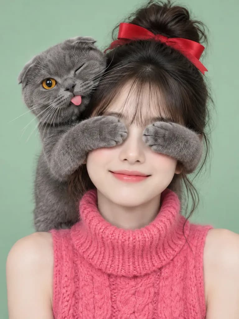 Portrait Espiègle d'une Femme et Son Chat Clignant de l'Œil