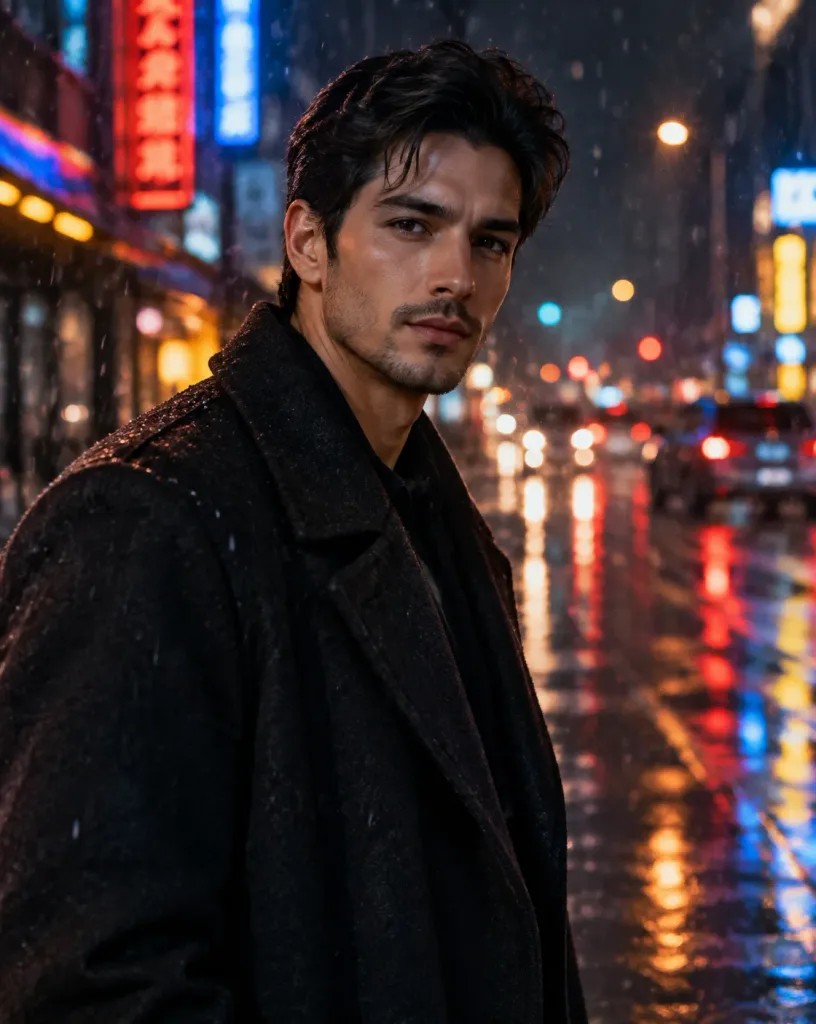 Rainy Night Neon Street Portrait