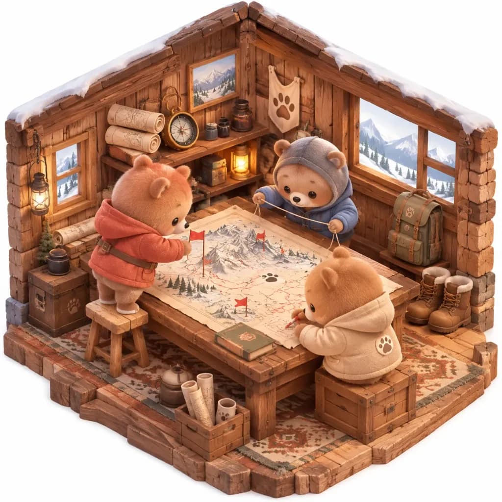 Isometric Baby Bears Winter Hideout