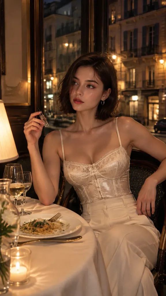 夜のレストランのファッションポートレート