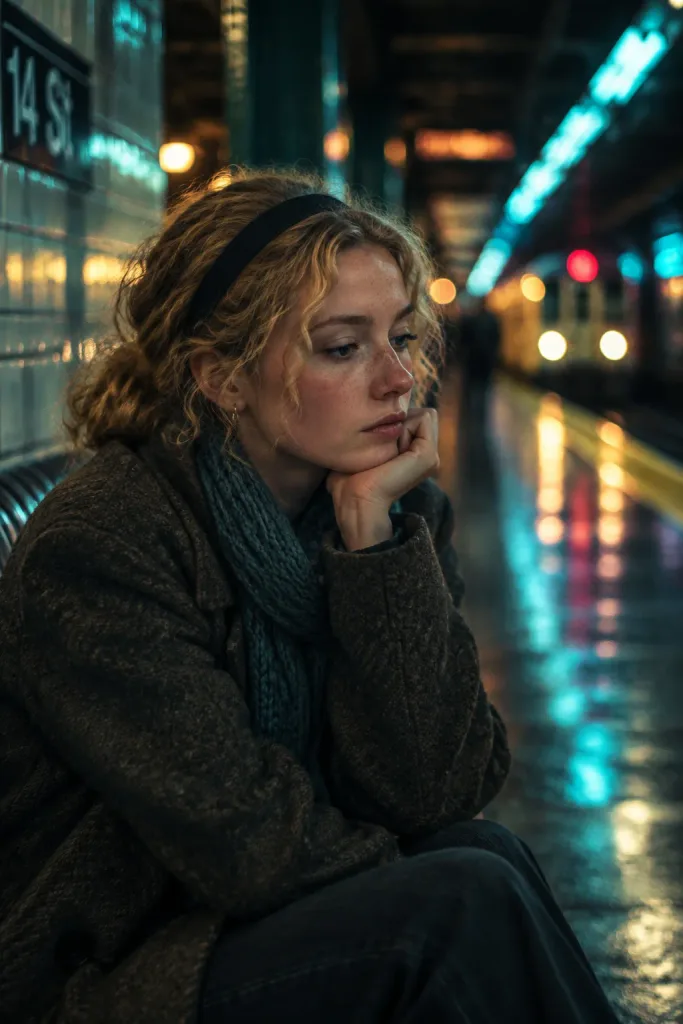 Night Subway Platform Introspective Portrait