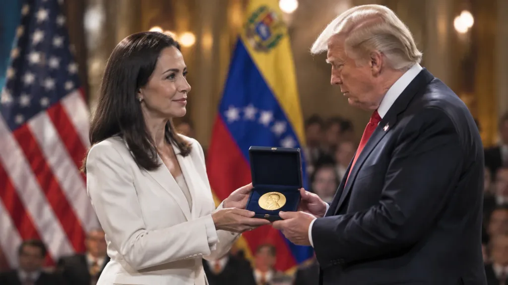 Machado Presenting Nobel Medal to Trump