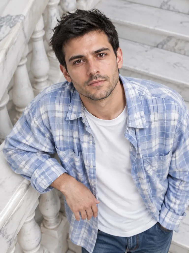 High-Angle Fashion Portrait on Staircase