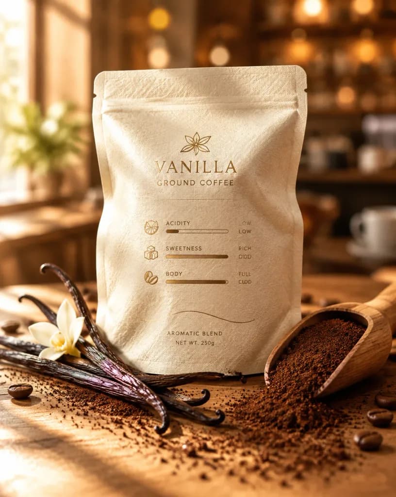 Artisanal Vanilla Coffee Product Photography