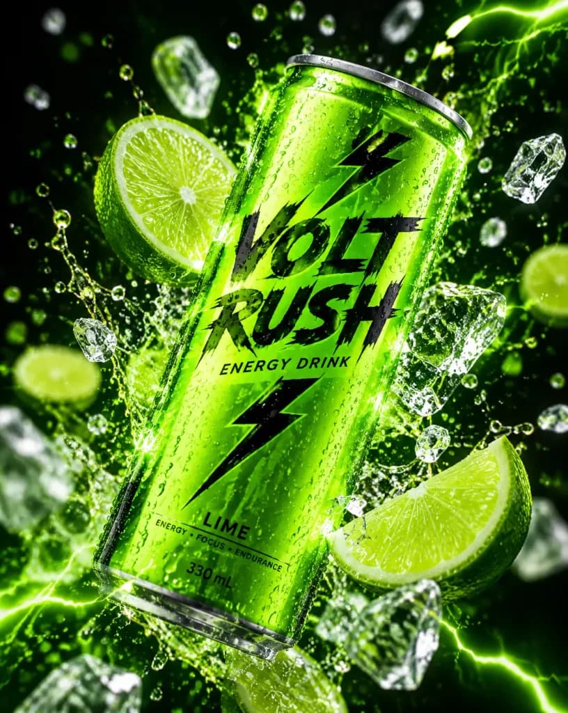 Dynamic Neon Energy Drink Splash Photography