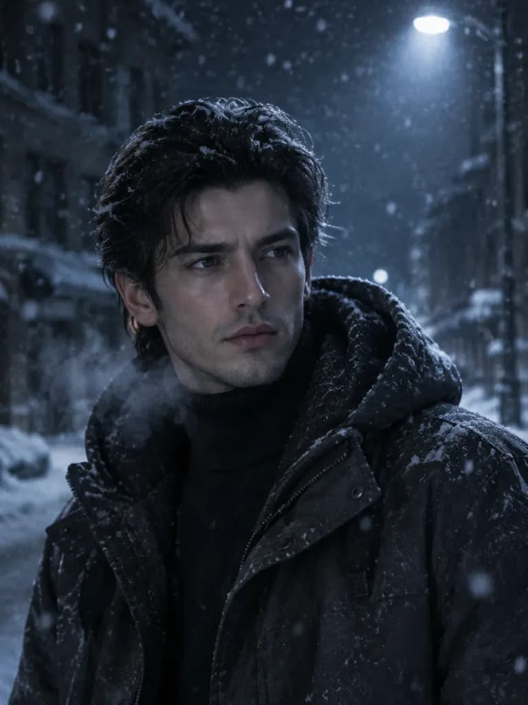 Cinematic Winter Noir Portrait in Snow
