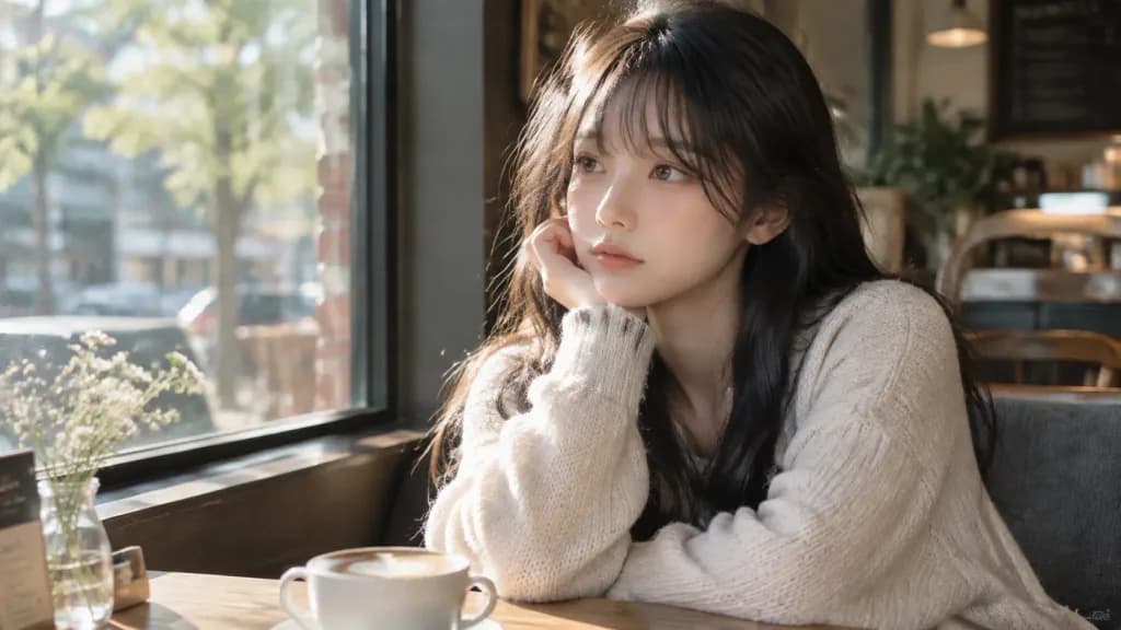 카페 창가의 자연스러운 인물