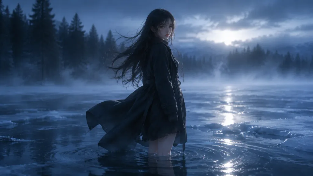 Cinematic Frozen Lake Twilight Portrait