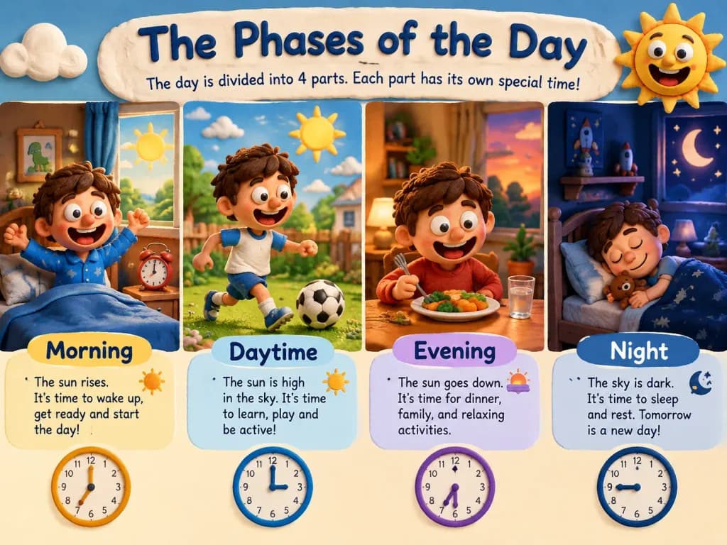 Claymation Phases of the Day Infographic