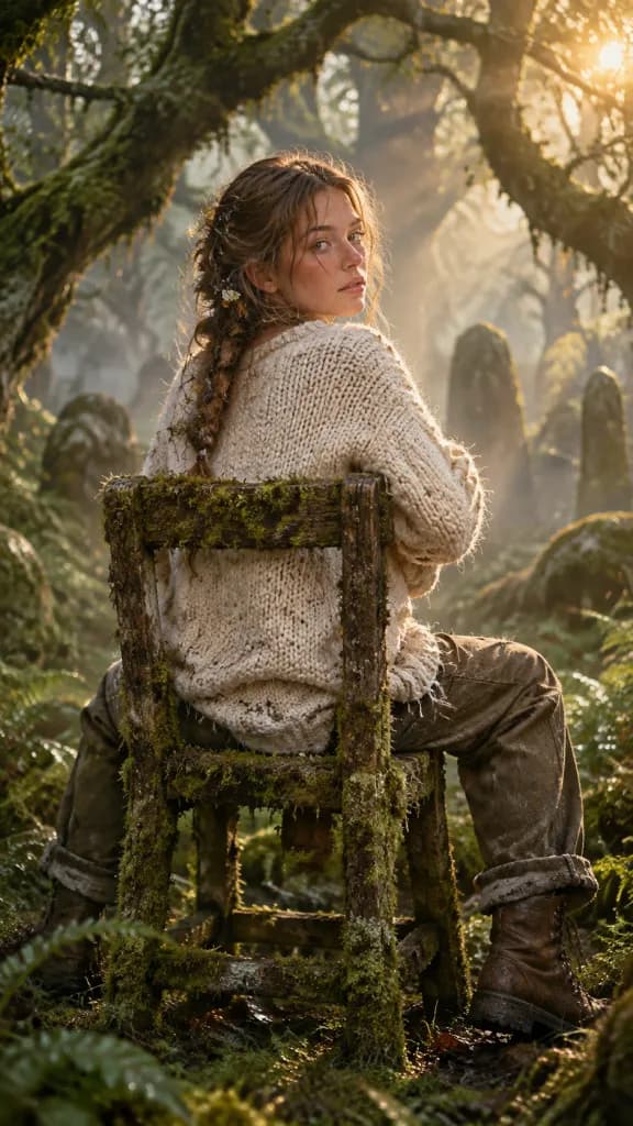 Mujer bohemia en bosque místico