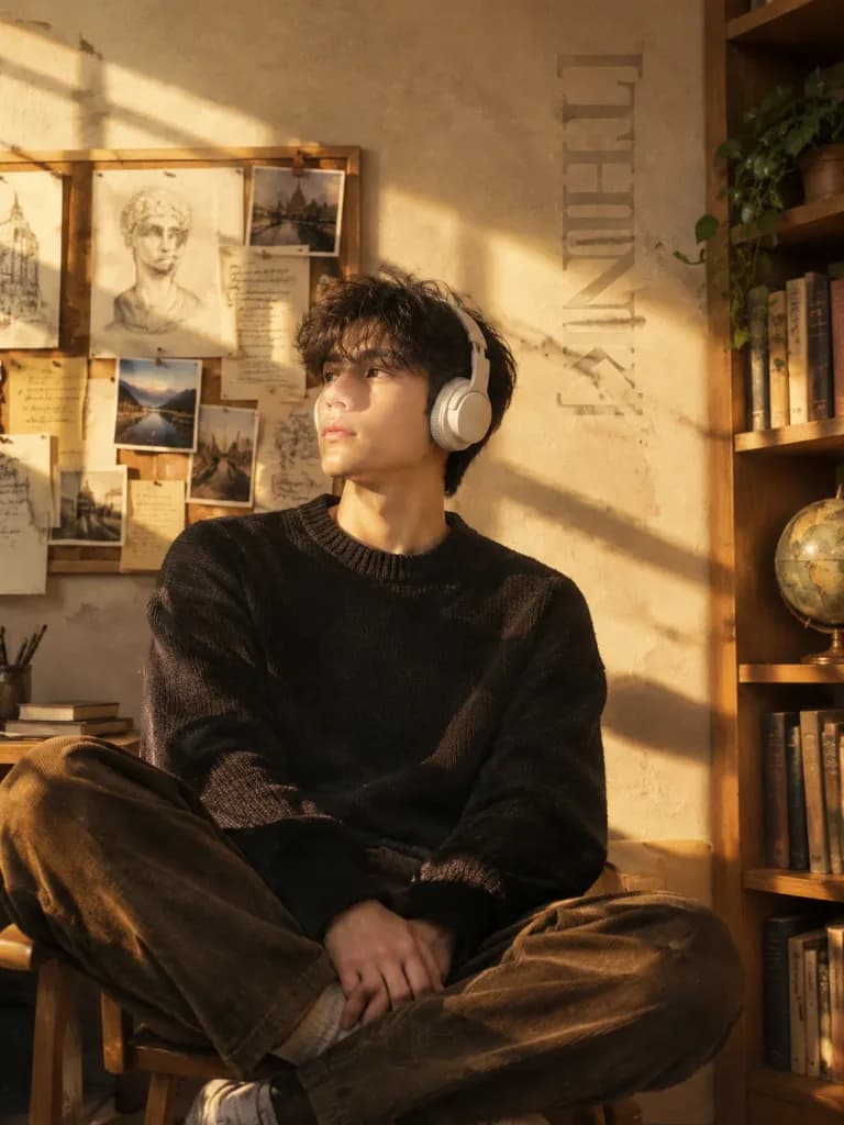 Editorial Portrait with Golden Window Shadows