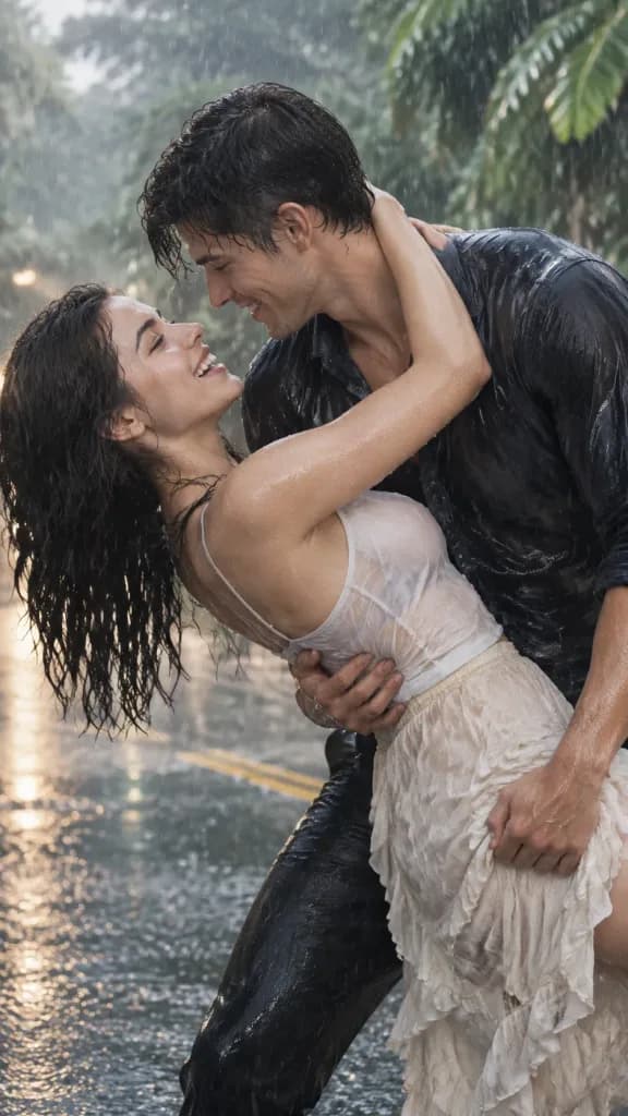 Couple Dancing in Heavy Jungle Rain