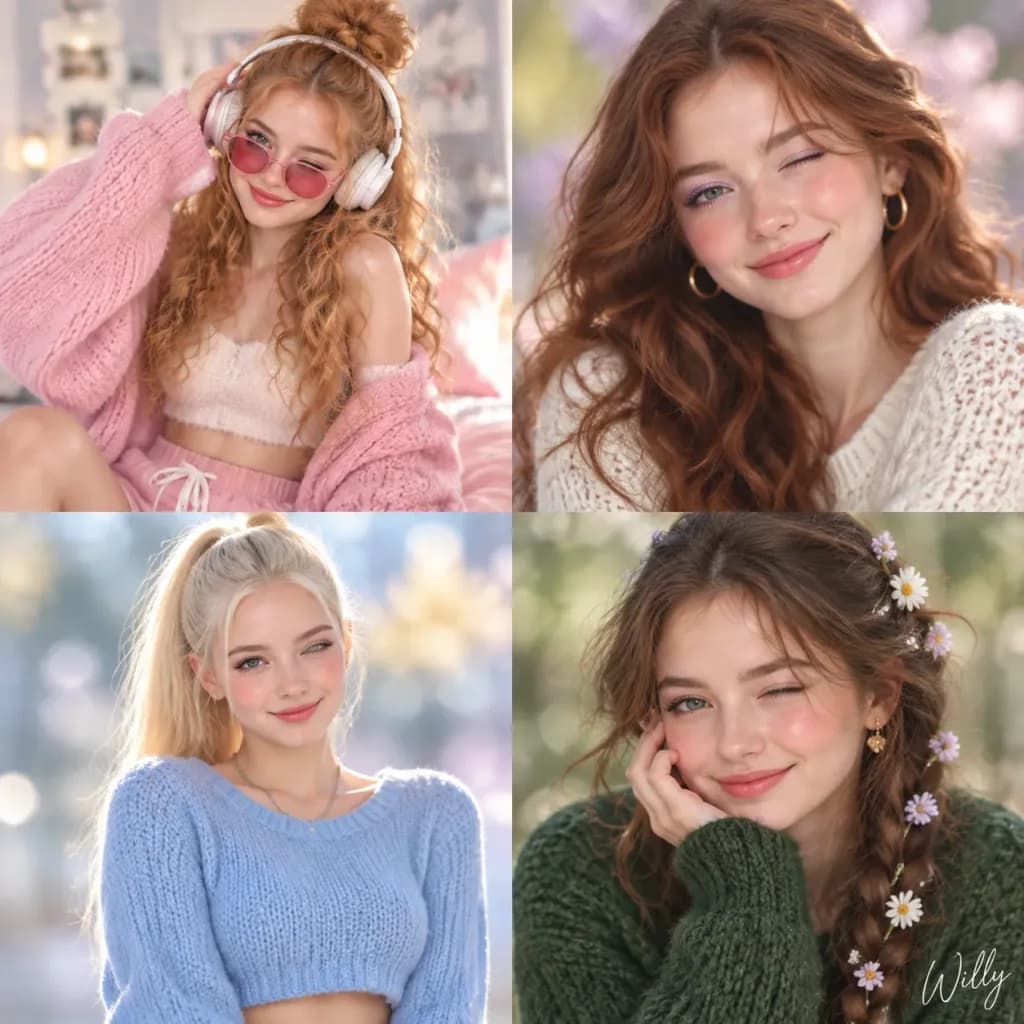 Four Winking Women Portrait Grid
