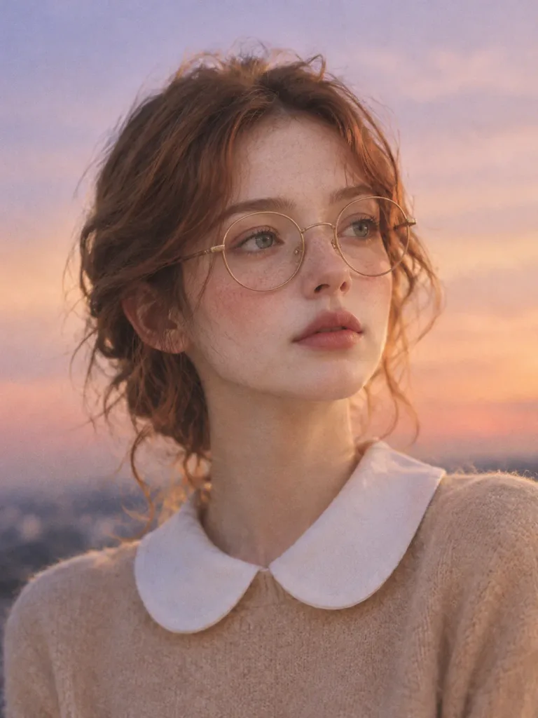 Introspective Dusk Portrait in Gold Glasses