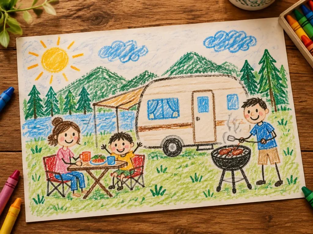 Crayon Family Camping Drawing Edit