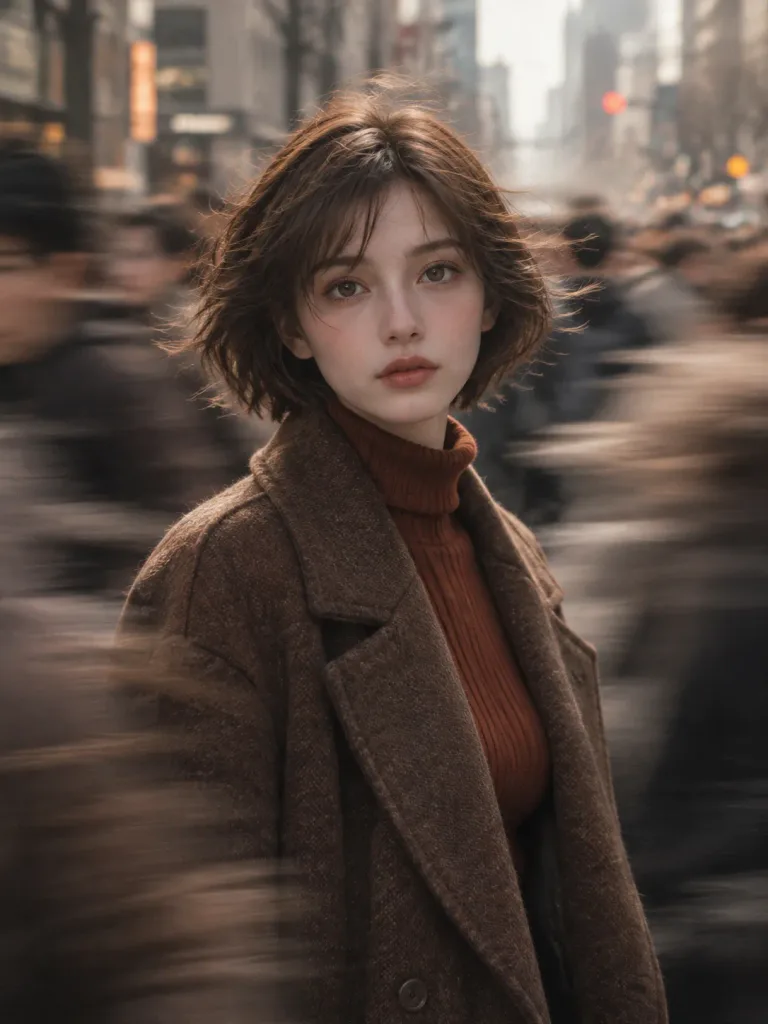 모션 블러 인파 속 멈춰 선 인물 포트레이트
