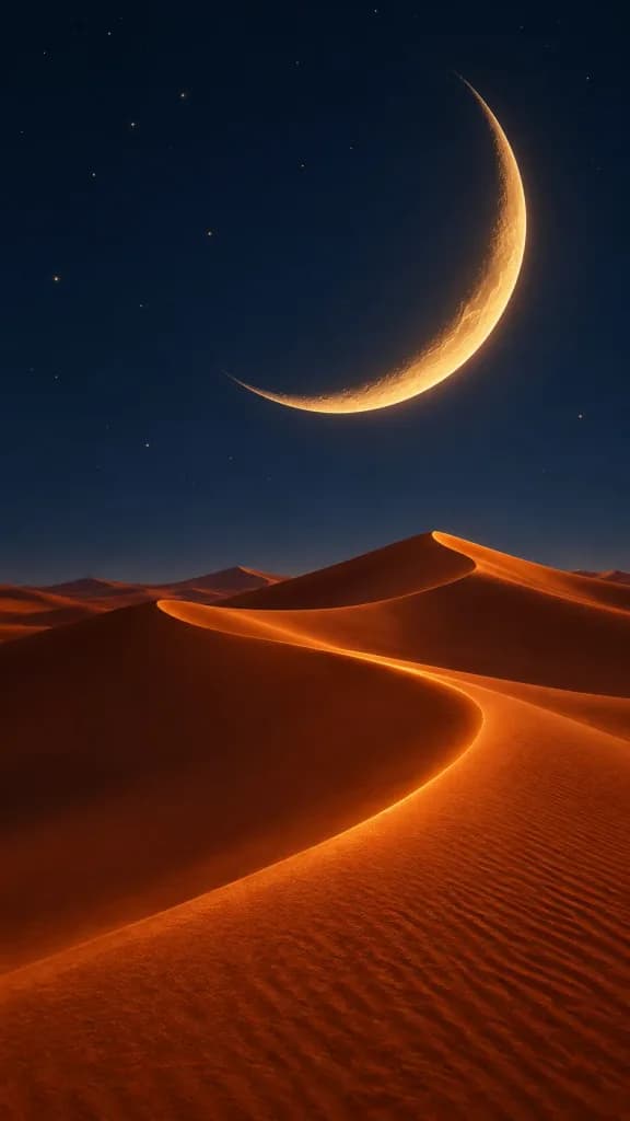 Minimalist Crescent Moon Over Desert Dunes