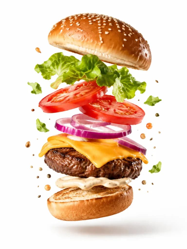 Floating Stacked Food Commercial Shot