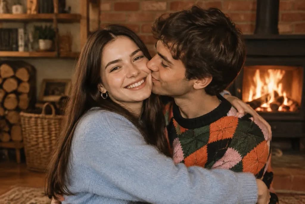 Cozy Fireplace Couple Portrait