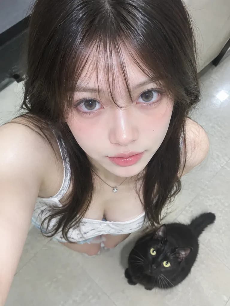 Overhead Smartphone Selfie with Pet Cat