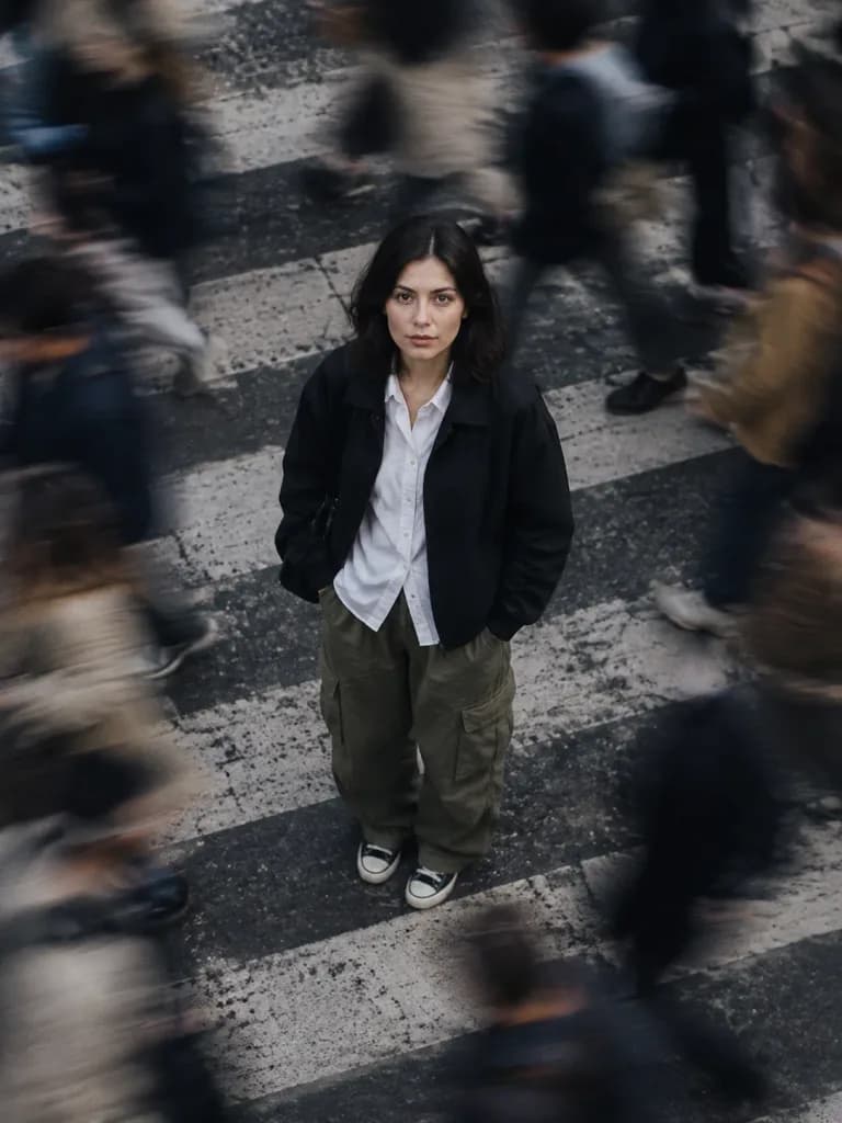 Still Subject in Motion-Blurred Crowd