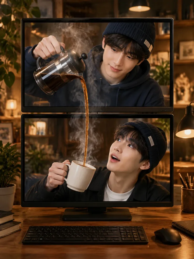 Dual Monitor Coffee Pour Illusion