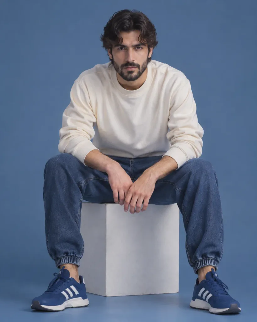 Minimalistisches Studioporträt auf Blauem Würfel