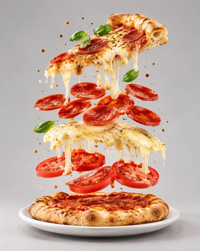 Deconstructed Floating Pizza Food Photography