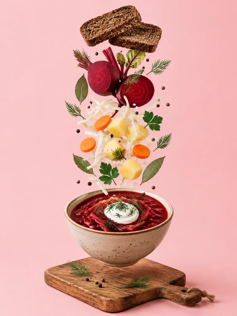 Levitating Borscht Food Photography