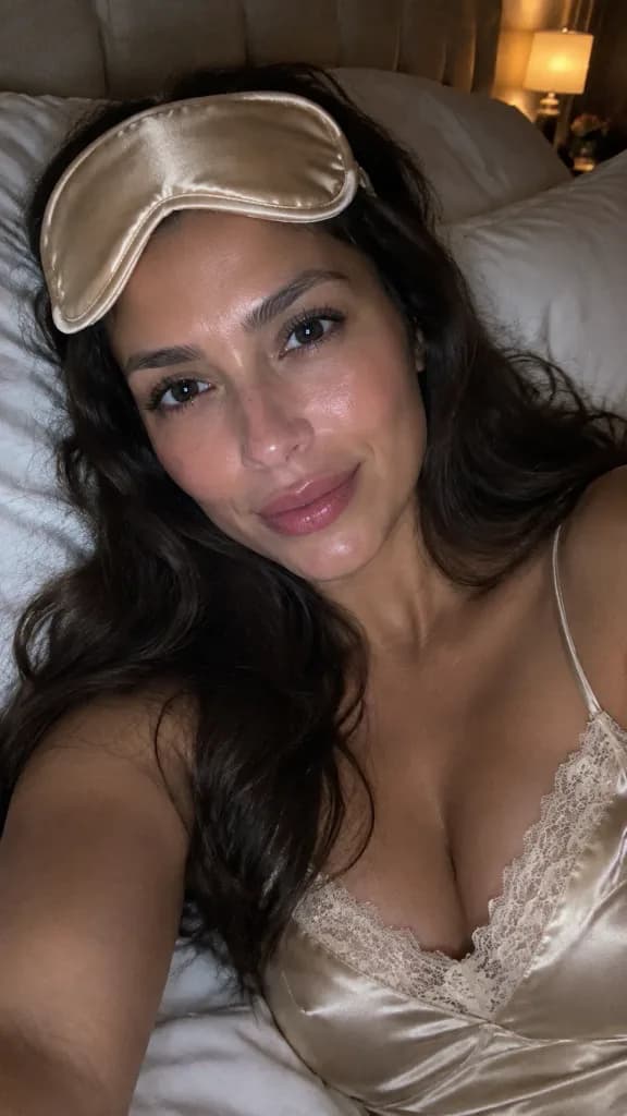 Bedtime Influencer Selfie in Silk Pajamas