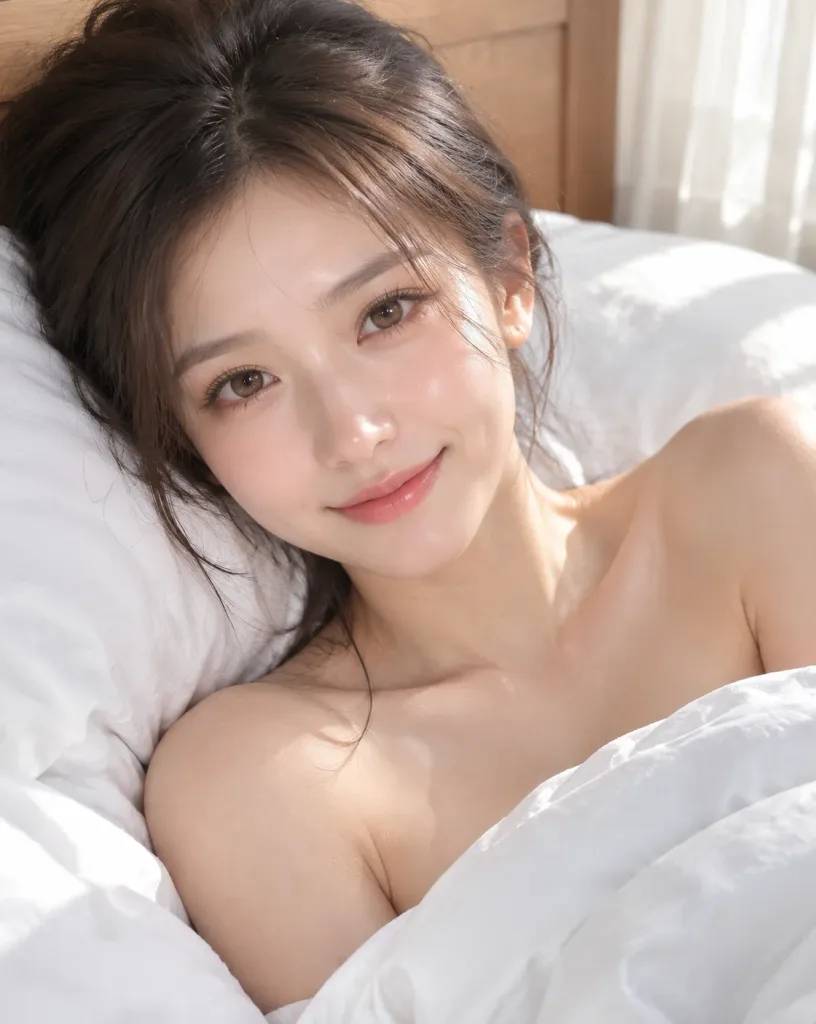 Morning Bed Portrait with Dewy Glass Skin
