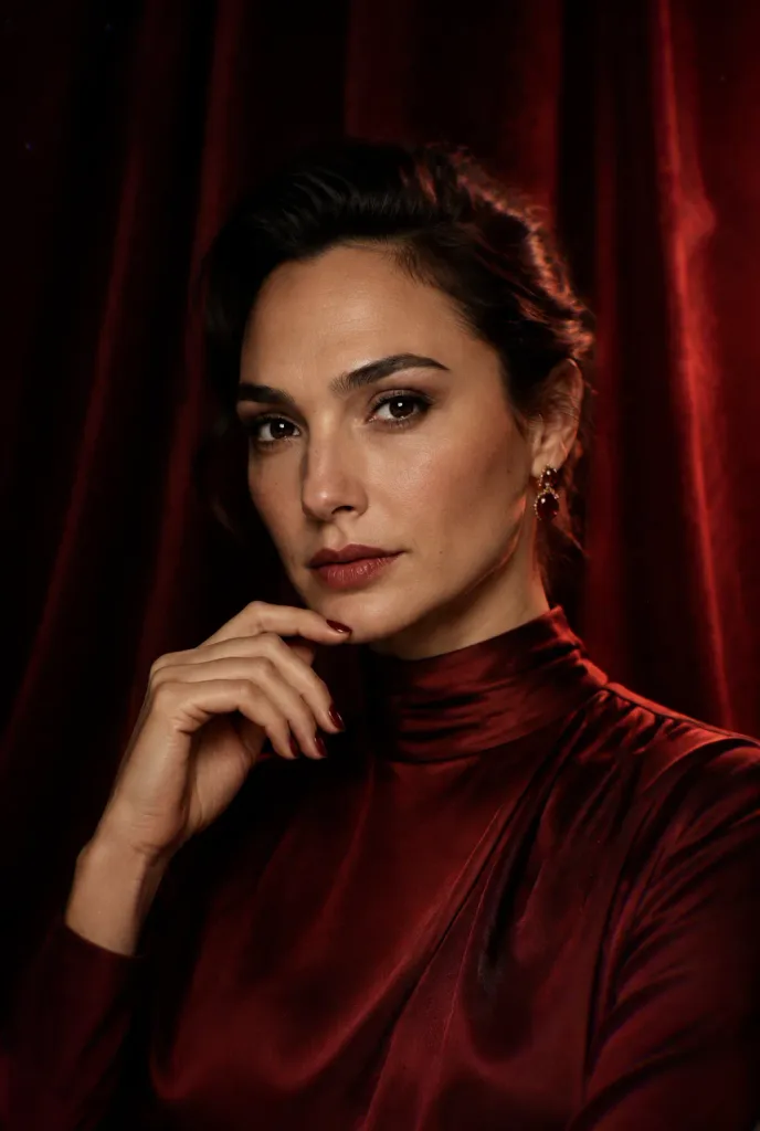 Editorial Portrait in Red Velvet Lighting